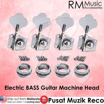 RM CHROME Bass Guitar Machine Head SET Tuning Pegs Tuner Open Gear P Bass Fender Type - Reco Music Malaysia