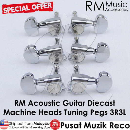 RM GF0788-CR Diecast 3R3L WB CHROME Acoustic Guitar Machine Head SET Tuning Peg Tuner - Reco Music Malaysia