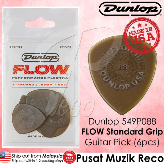 Jim Dunlop 549P088 Flow Standard Grip Guitar Pick 0.88mm Guitar Picks Player Pack - Reco Music Malaysia