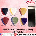 RM Alice Nylon Guitar Pick (12pcs) Mixed Size with Aluminum Pick Tin Pick Case - Reco Music Malaysia