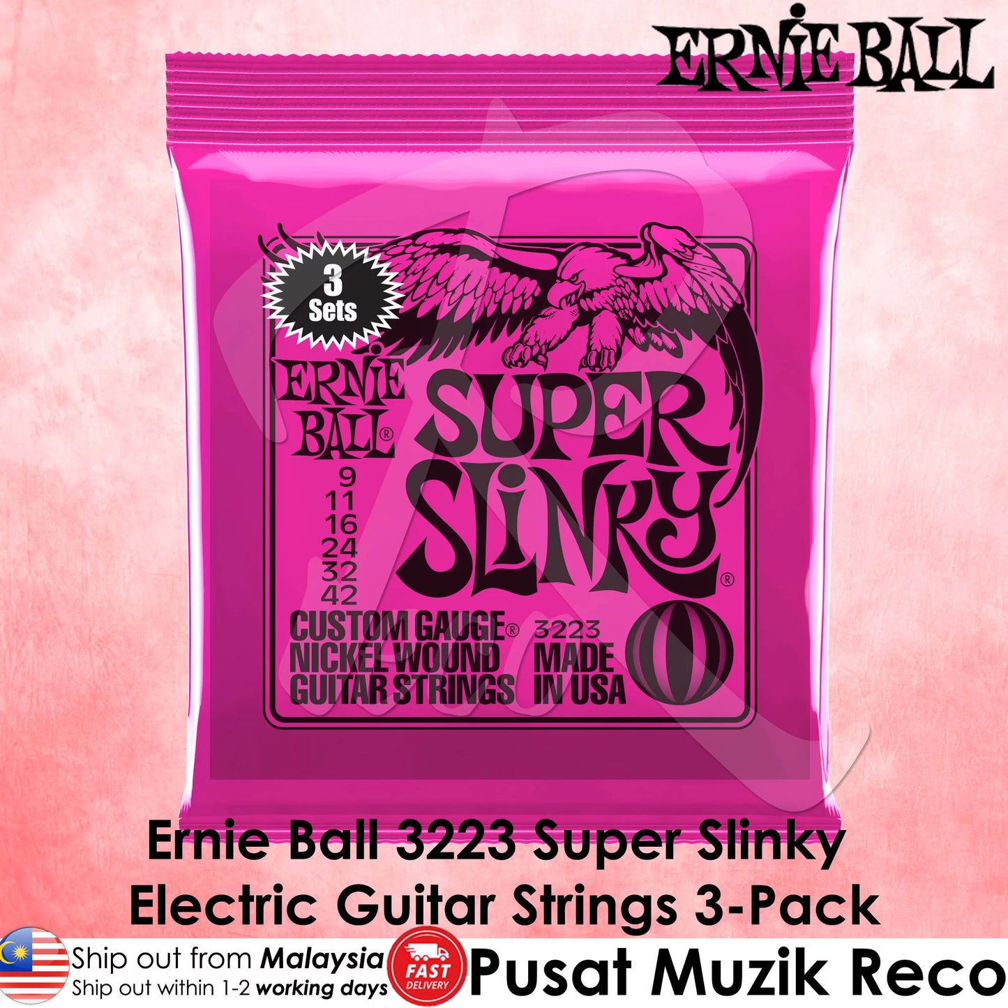 Ernie Ball 3223 Super Slinky Electric Guitar Strings, 3 Pack - Reco Music Malaysia