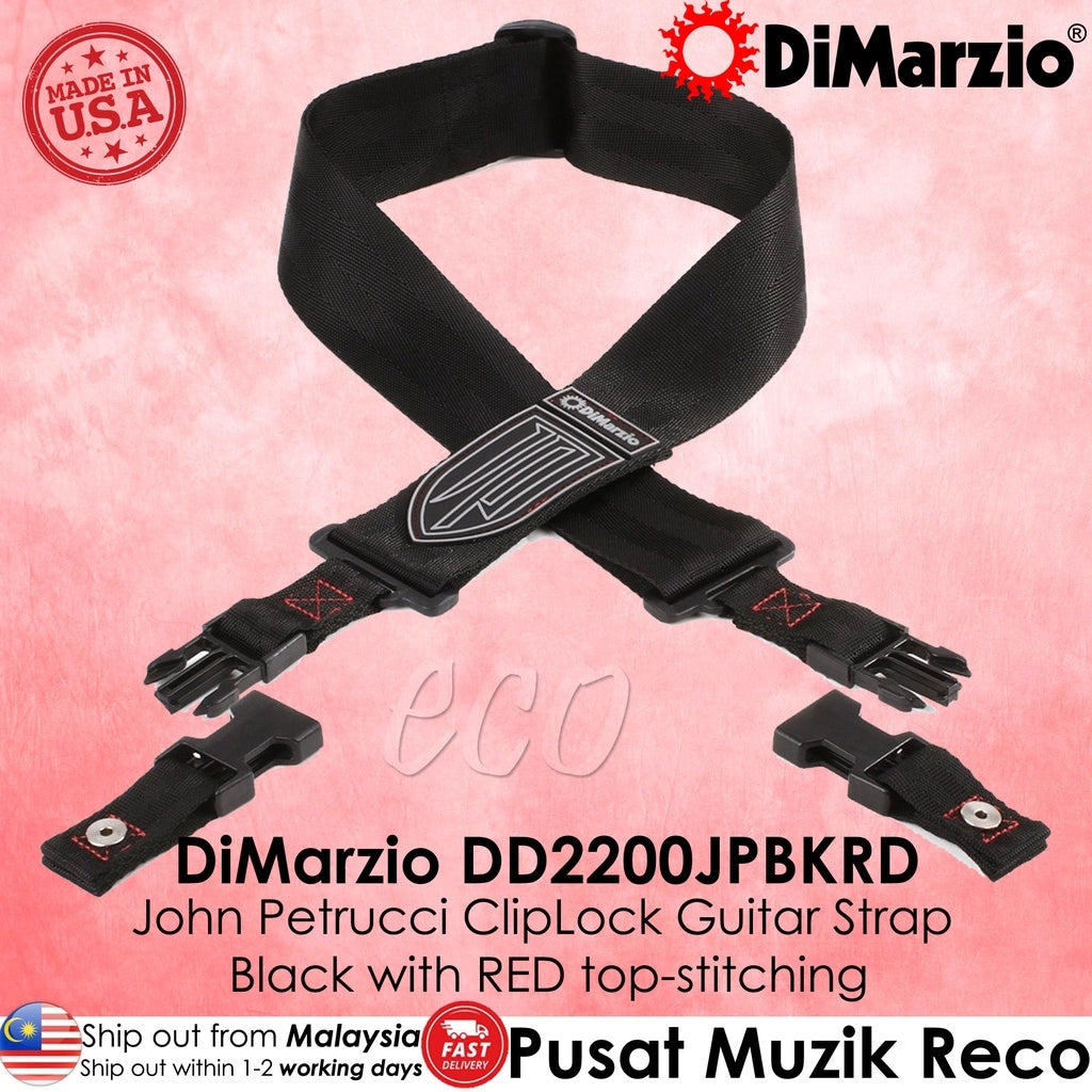 DiMarzio DD2200JPBKRD John Petrucci 2 Inch Nylon ClipLock Quick Release Guitar Strap - Red | Reco Music Malaysia