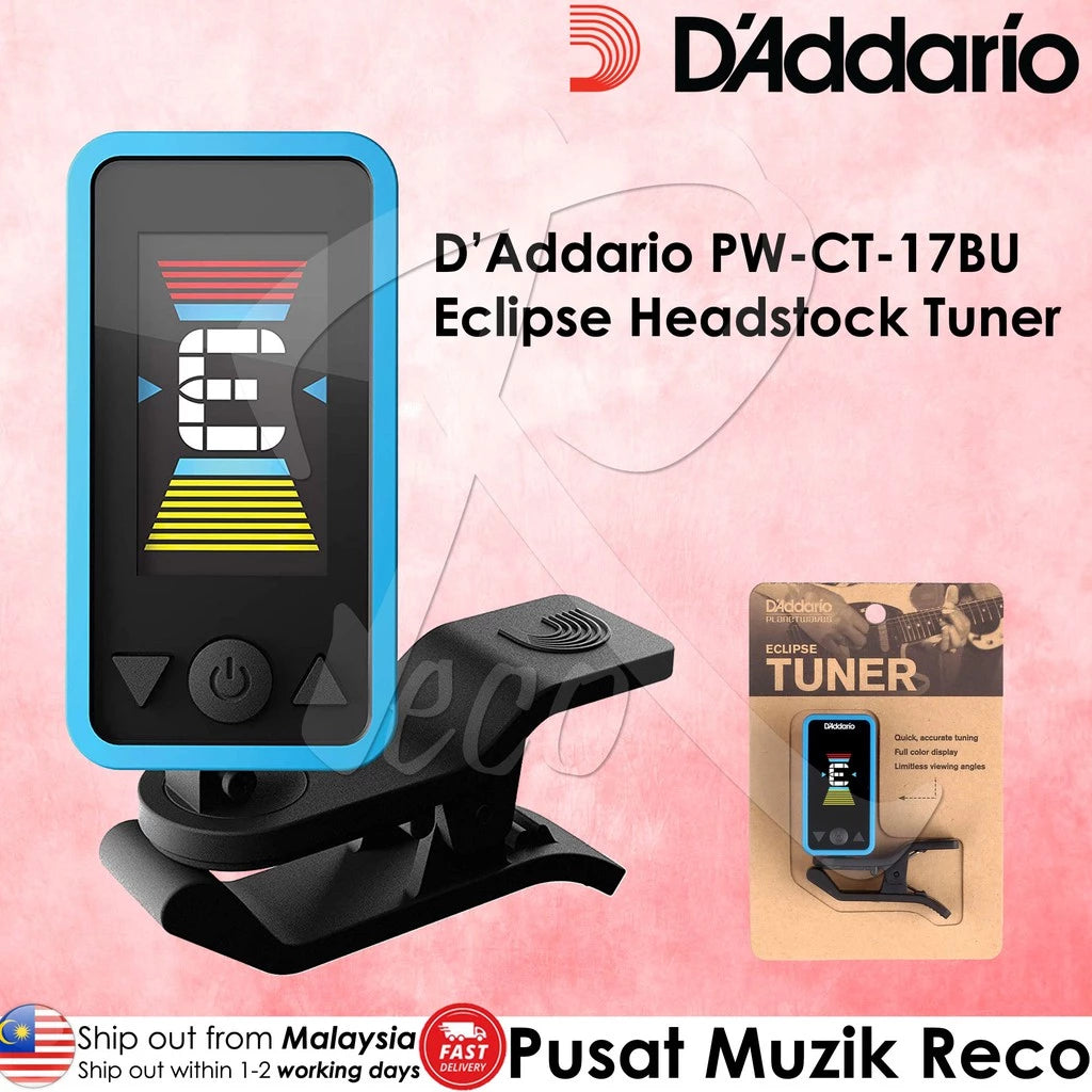 D'Addario Planet Waves PW-CT-17BU Full Color Eclipse Clip On Headstock Chromatic Guitar Tuner - Reco Music Malaysia