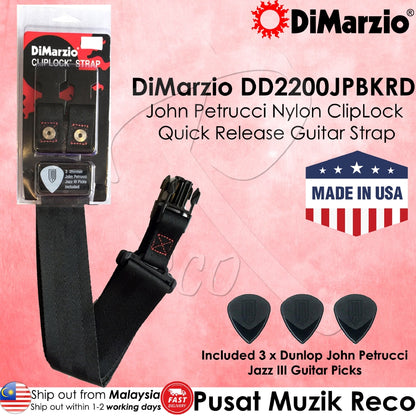 DiMarzio DD2200JPBKRD John Petrucci 2 Inch Nylon ClipLock Quick Release Guitar Strap - Red | Reco Music Malaysia