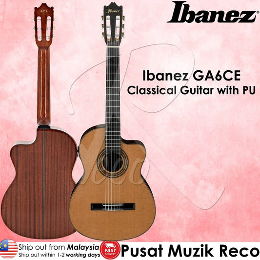 Ibanez GA6CE Amber High Gloss Cutaway Classical Electro-Acoustic Guitar - Reco Music Malaysia