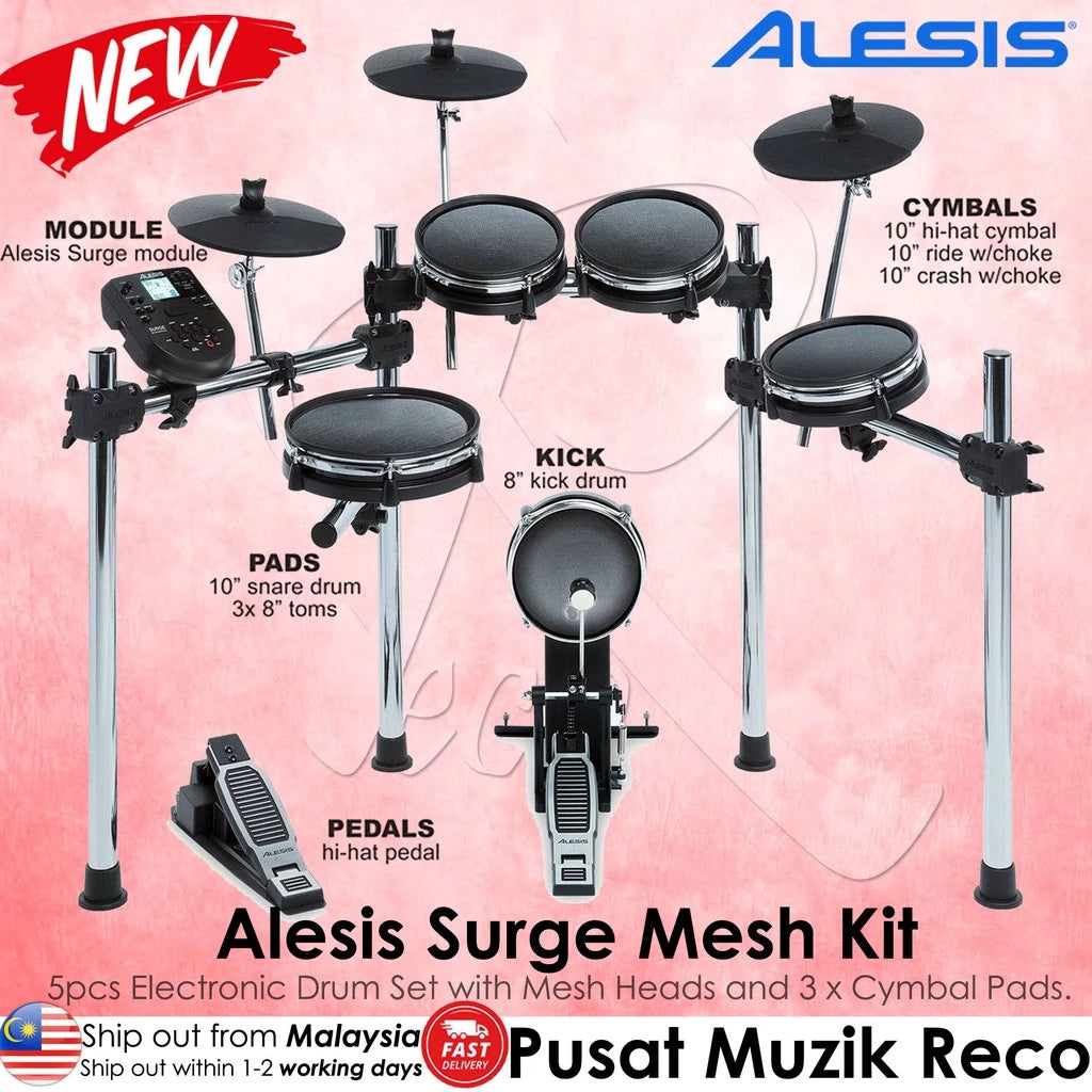 Alesis Surge Mesh Kit 8-Pad Professional Electronic Digital Drum Kit | Reco Music Malaysia