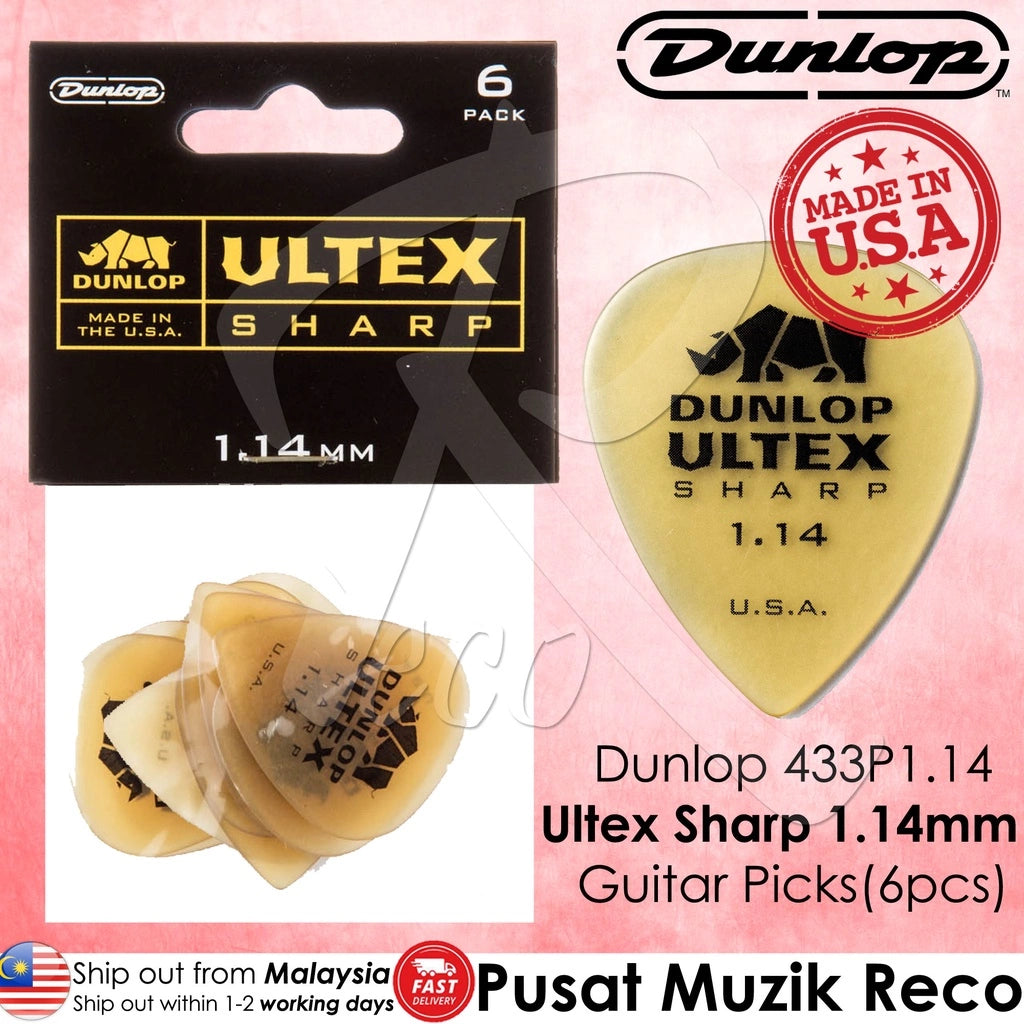 Jim Dunlop 433P1.14 Ultex Sharp Guitar Picks 1.14MM (6 PCS / PACK ) - Reco Music Malaysia