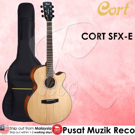 Cort SFX-E-NS Acoustic Electric Guitar With Bag, Natural Satin - Reco Music Malaysia
