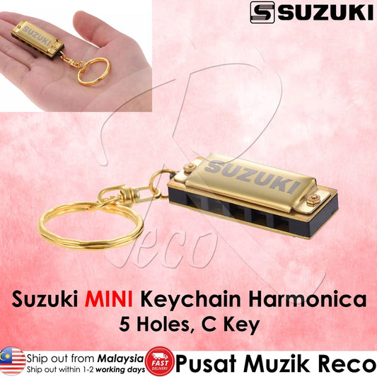 Suzuki MINI Harmonica Keychain Harmonica 5 Holes 10 Tone C Key, Golden - Reco Music Malaysia