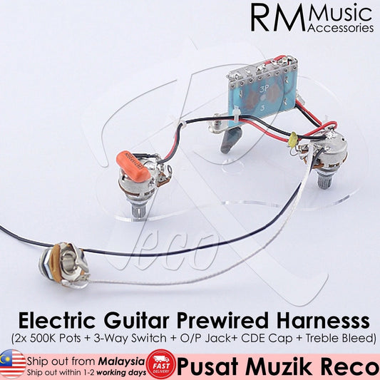 RM GF1161 Electric Guitar Prewired Guitar Wiring Harness HH ( 2x 500K Pots + 3 Way Switch + Jack ) - Reco Music Malaysia