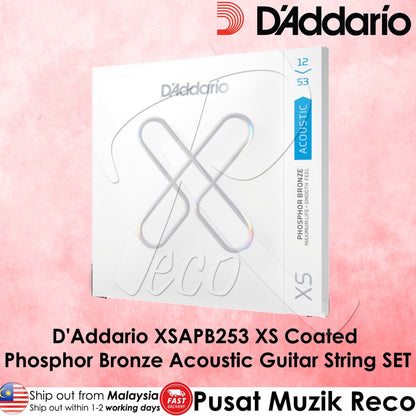 D'addario XSAPB1253 12-53 Light, XS Phosphor Bronze Acoustic Guitar String Set - Reco Music Malaysia