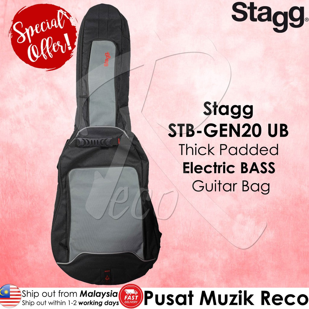 Stagg STB-GEN20 UB Thick Padded Electric BASS Guitar Bag Double Shoulder Strap - Reco Music Malaysia