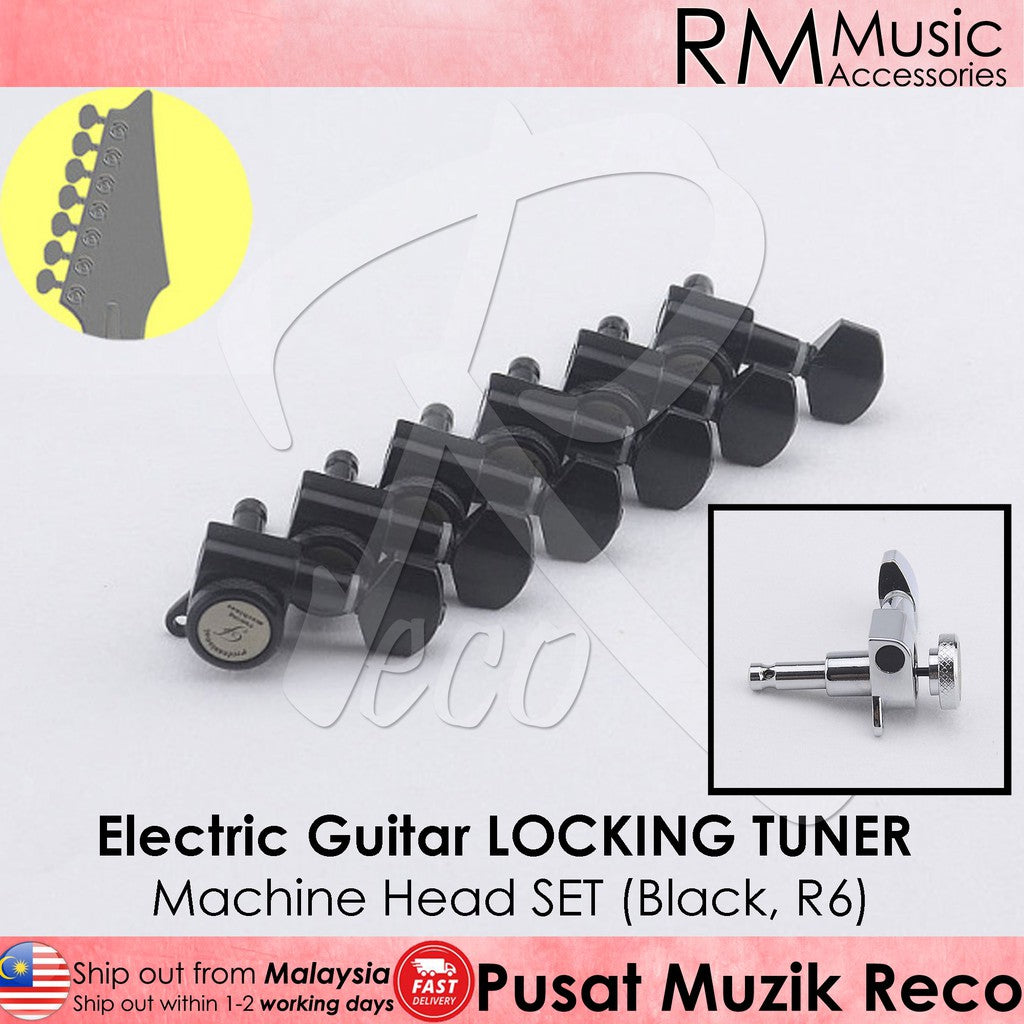 RM GF0048GD-R6 Black Electric Guitar Locking Tuner Guitar Machine Head SET - Reco Music Malaysia