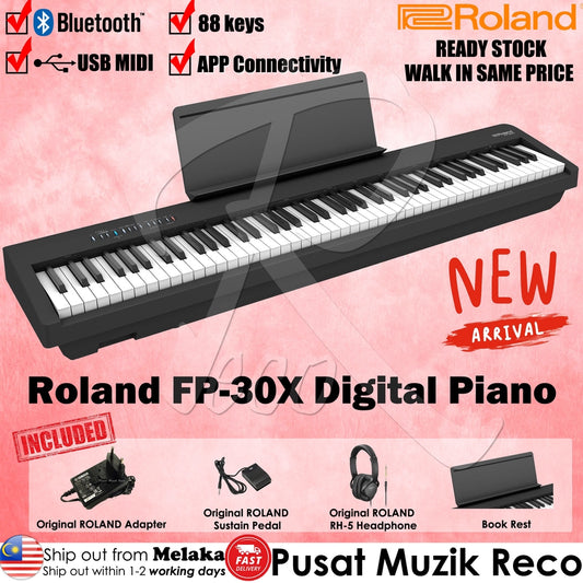 Roland FP-30X 88 keys Digital Piano W/ RH-5 Headphone & DP-2 Pedal - Black - Reco Music Malaysia