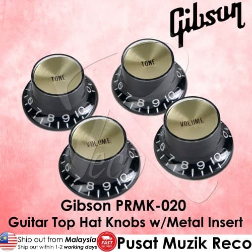 Gibson PRMK-020 Top Hat Knobs w/Metal Insert - Black w/Gold - Reco Music Malaysia