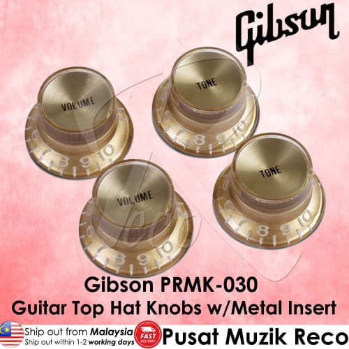 Gibson PRMK-030 Top Hat Knobs w/Metal Insert - Gold w/Gold - Reco Music Malaysia