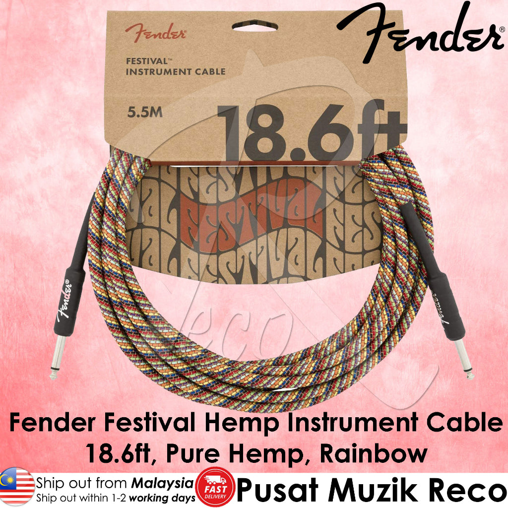 Fender 0990918299 18.6Ft Rainbow Festival Hemp Straight Instrument Cable