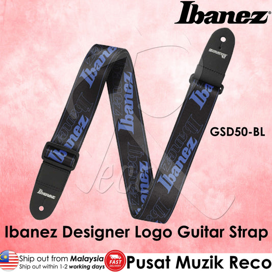 Ibanez GSD50-BL Running Logo Guitar Strap (Blue) - Reco Music Malaysia