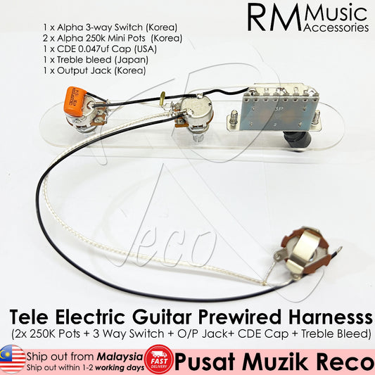 RM GF3915 Telecaster Electric Guitar Prewired Guitar Wiring Harness ( 2x 250K Pots + 3 Way Switch + Jack ) - Reco Music Malaysia