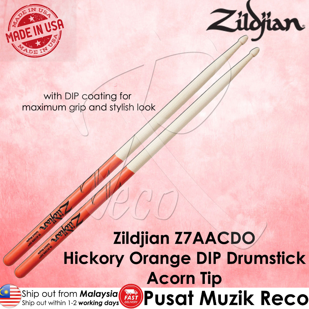Zildjian Z7AACDO 7A Orange Dip Non Slip Wood Acorn Tip Hickory Drumstick - Reco Music Malaysia