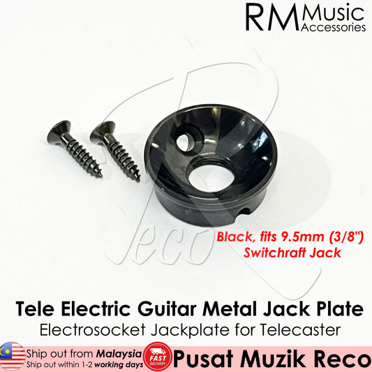 RM GF0182BK-9.5 Switchgraft Electric Guitar Telecaster Output Jack Metal Jack Plate, Black - Reco Music Malaysia
