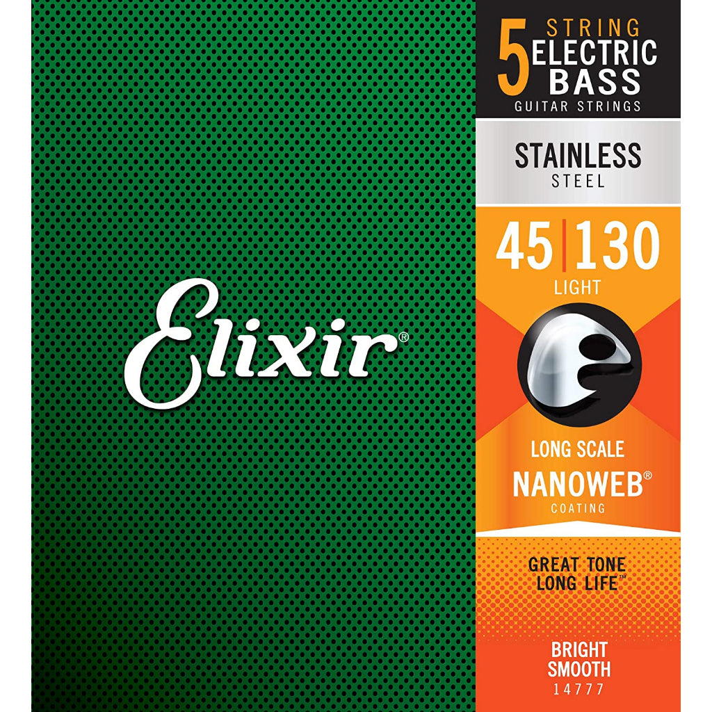 Elixir 14777 Nanoweb Stainless Steel 5 String Electric Bass Strings (045-130) - Reco Music Malaysia