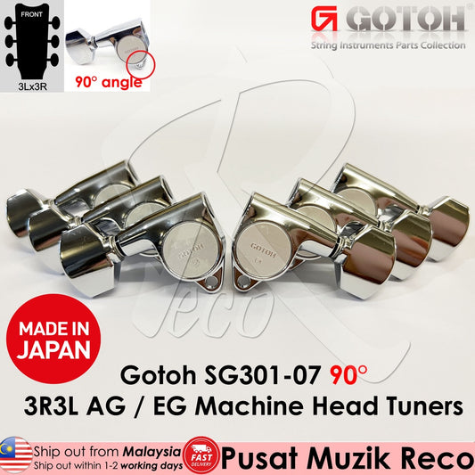 Gotoh SG301-07-CH Acoustic Electric Guitar Machine Head SET L3+R3 CHROME, 90 Degree Angle Tuner