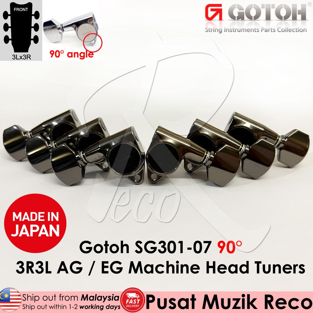 Gotoh SG301-07-CBK Acoustic Electric Guitar Machine Head SET L3+R3 COSMO BLACK, 90 Degree Angle Tuner - Reco Music Malaysia