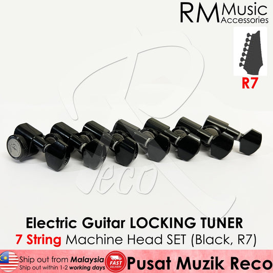 RM GF0048BK-R7 7 String Electric Guitar Locking Tuner Guitar Machine Head SET, Black - Reco Music Malaysia