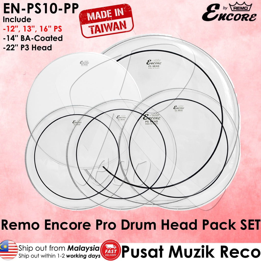 Remo Encore EN-PS10-PP Drum Head Set Pro Pack 12" 13" 14" 16" 22" Drumhead - Reco Music Malaysia