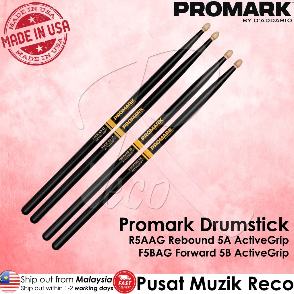 Promark F5BAG Forward 5B ActiveGrip Acorn Wood Tip Drumstick - Reco Music Malaysia