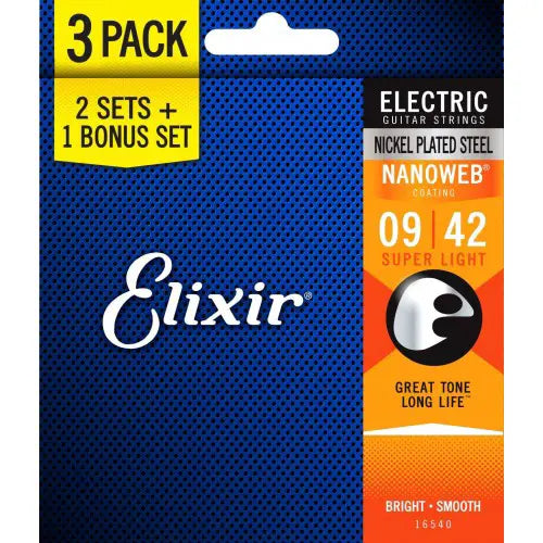 Elixir 16540 Nanoweb Coated Electric Guitar String 0942 Super Light , 3 Pack - Reco Music Malaysia