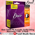 Elixir 16544 Nanoweb Phosphor Bronze Acoustic Guitar String 1152 Custom Light , 3 Pack - Reco Music Malaysia