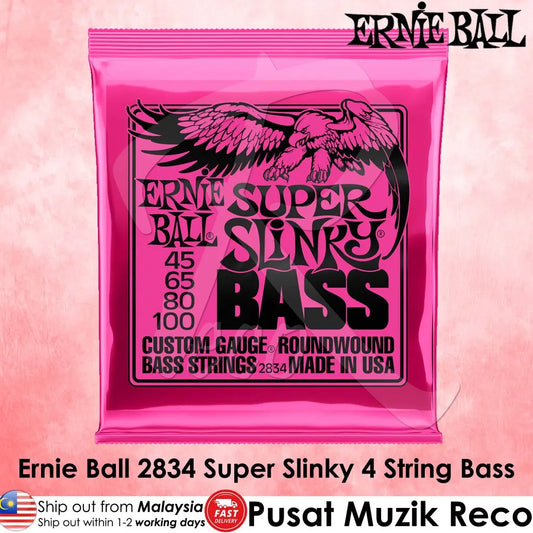 Ernie Ball 2834 Super Slinky 4 String Nickel Wound Electric Bass Guitar String 45-100 | Reco Music Malaysia