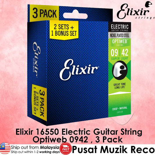 Elixir 16550 Optiweb Coated Electric Guitar String , 3 Pack | Reco Music Malaysia