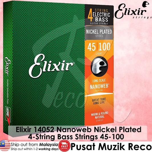 Elixir 14052 Nanoweb Coated 4 String Electric Bass Guitar Strings 45-100 | Reco Music Malaysia