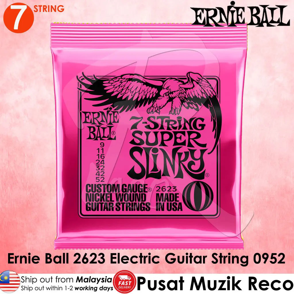 Ernie Ball 2623 Super Slinky 7-String Electric Guitar String 0952 - Reco Music Malaysia